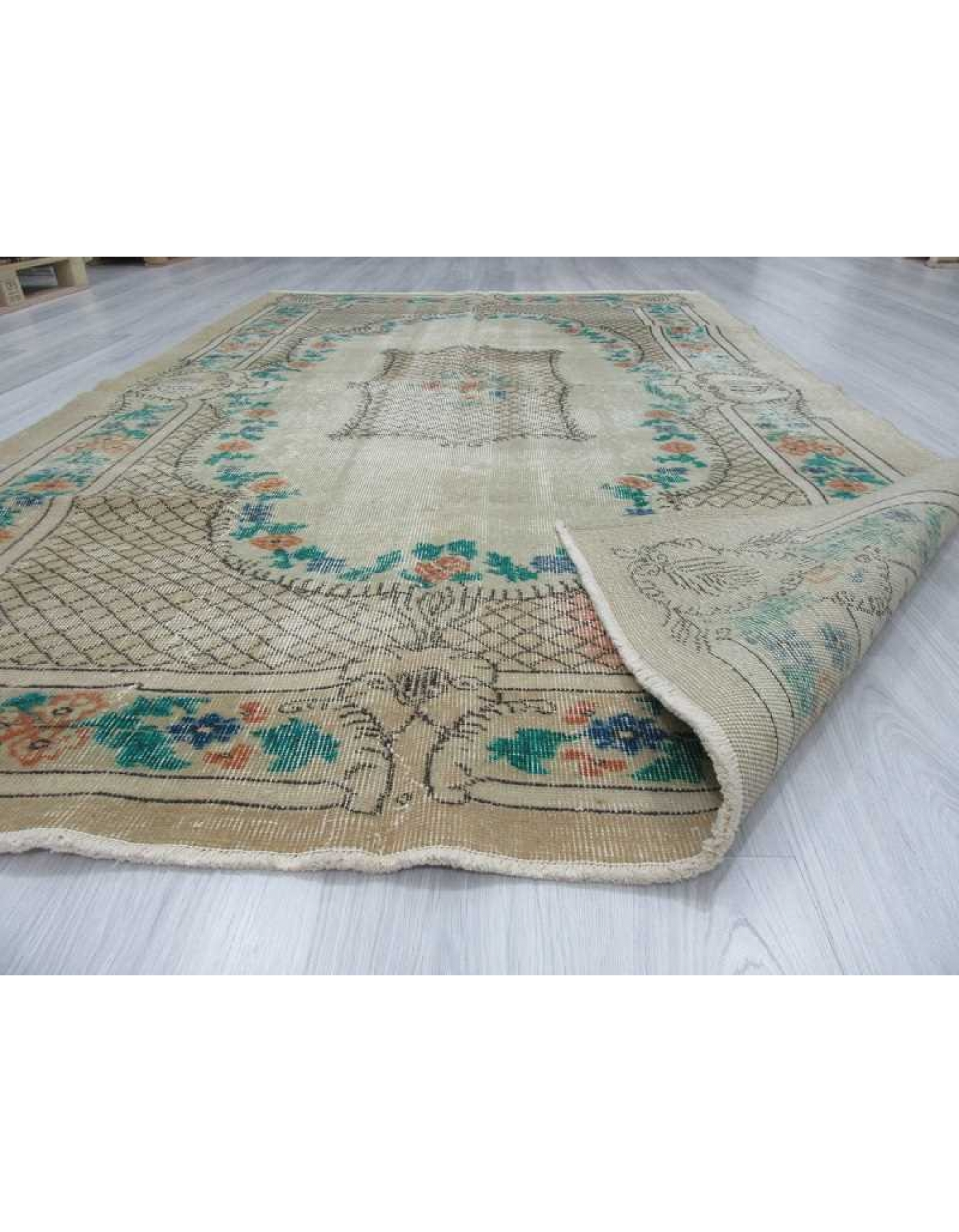 Vintage hand knotted decorative Turkish area rug