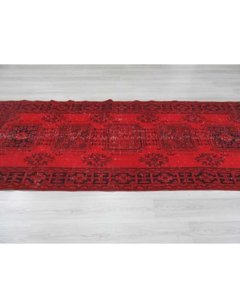 Hand knotted vintage over-dyed red Turkish runner rug