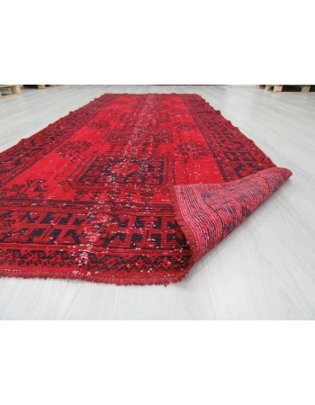 Hand knotted vintage over-dyed red Turkish runner rug