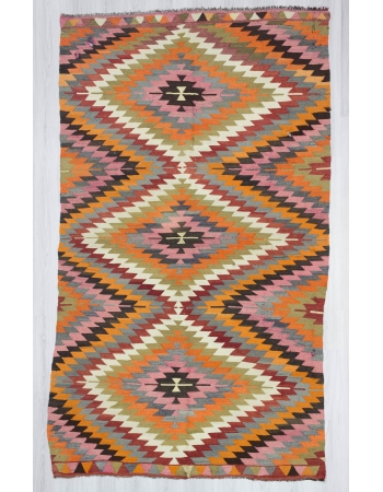 Handwoven vintage colourful Turkish kilim rug