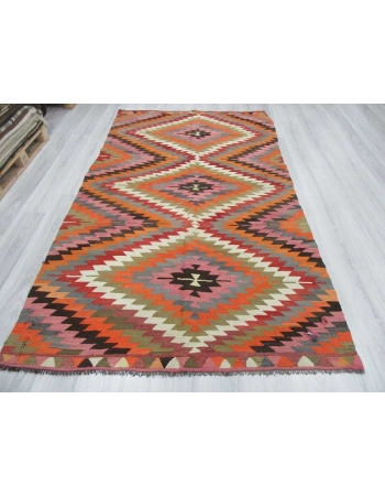 Handwoven vintage colourful Turkish kilim rug