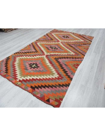 Handwoven vintage colourful Turkish kilim rug