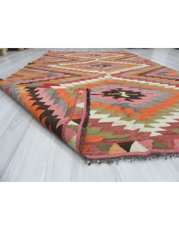 Handwoven vintage colourful Turkish kilim rug