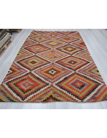 Handwoven vintage decorative colourful Turkish kilim rug