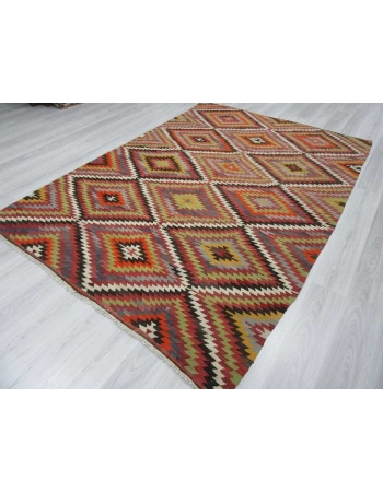 Handwoven vintage decorative colourful Turkish kilim rug