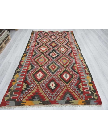 Handwoven vintage decorative colourful Turkish kilim rug