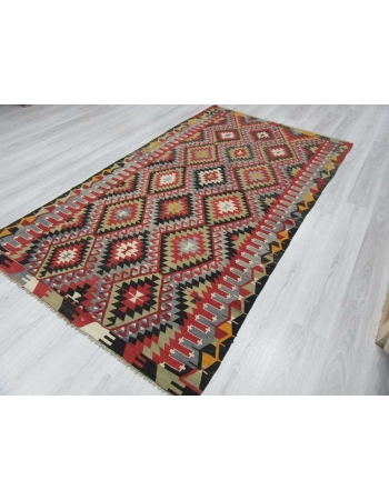 Handwoven vintage decorative colourful Turkish kilim rug