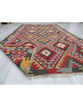 Handwoven vintage decorative colourful Turkish kilim rug