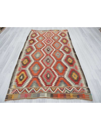 Handwoven vintage decorative modern Turkish kilim area rug