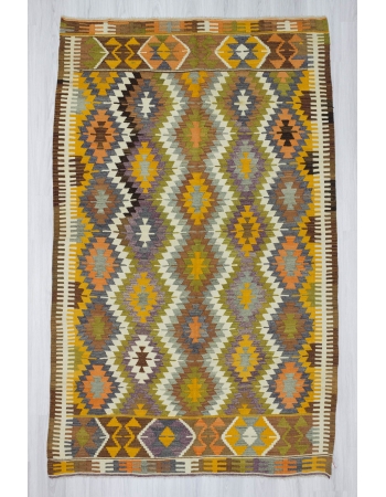 Handwoven vintage decorative colourful Turkish kilim rug