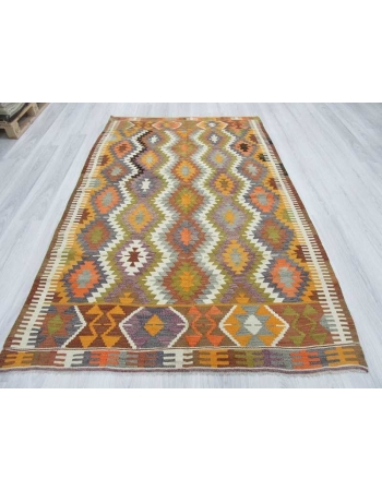 Handwoven vintage decorative colourful Turkish kilim rug