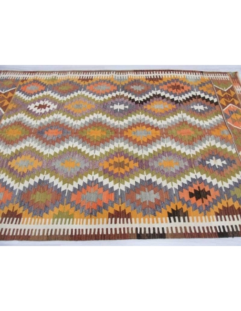 Handwoven vintage decorative colourful Turkish kilim rug