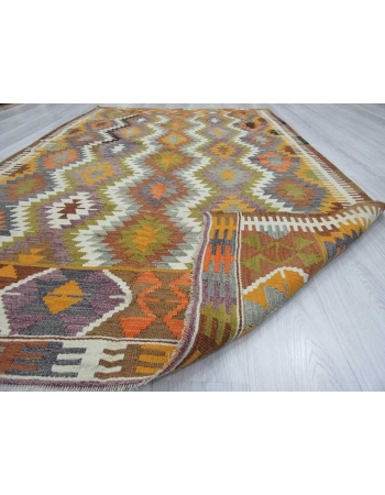 Handwoven vintage decorative colourful Turkish kilim rug