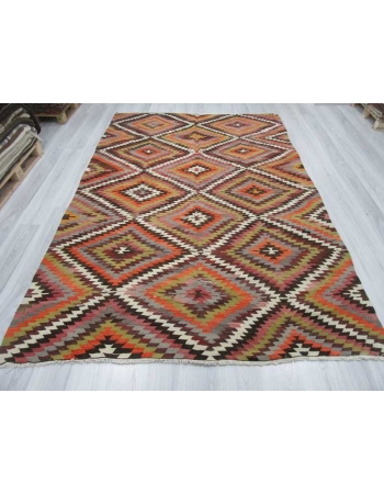 Handwoven vintage colourful decorative Turkish kilim area rug