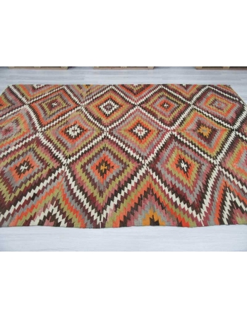 Handwoven vintage colourful decorative Turkish kilim area rug