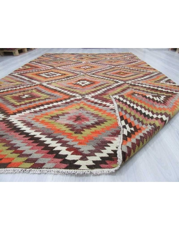 Handwoven vintage colourful decorative Turkish kilim area rug