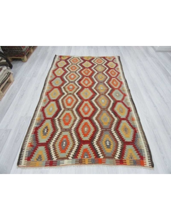 Handwoven vintage decorative colourful Turkish kilim rug