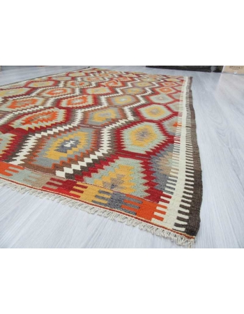 Handwoven vintage decorative colourful Turkish kilim rug