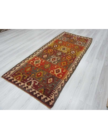 Handwoven vintage decorative colourful Turkish kilim rug