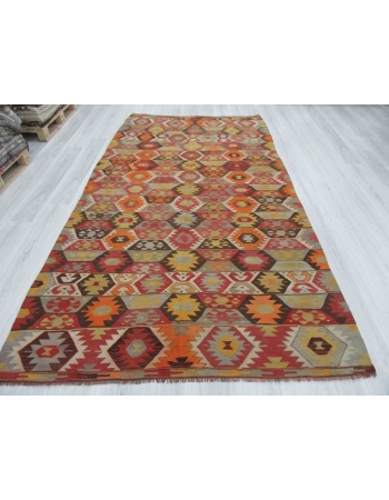 Handwoven vintage decorative colourful Turkish kilim rug