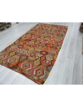 Handwoven vintage decorative colourful Turkish kilim rug