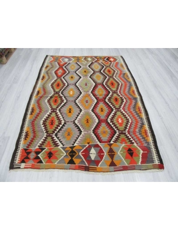 Handwoven vintage decorative colourful Turkish kilim area rug