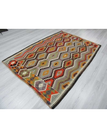 Handwoven vintage decorative colourful Turkish kilim area rug