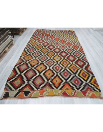 Handwoven vintage decorative colourful Turkish kilim area rug