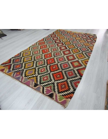 Handwoven vintage decorative colourful Turkish kilim area rug