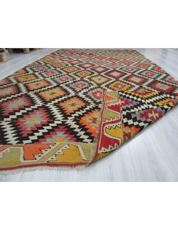 Handwoven vintage decorative colourful Turkish kilim area rug