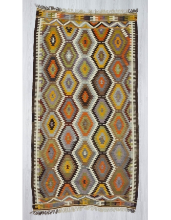 Handwoven vintage decorative colourful Turkish kilim area rug