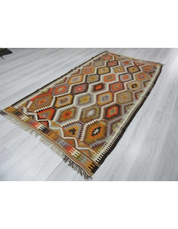 Handwoven vintage decorative colourful Turkish kilim area rug