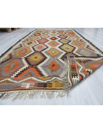 Handwoven vintage decorative colourful Turkish kilim area rug