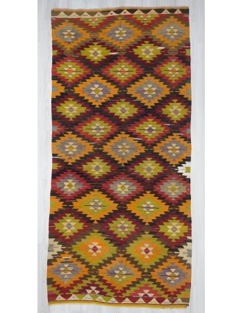 Handwoven vintage colourful Turkish kilim area rug