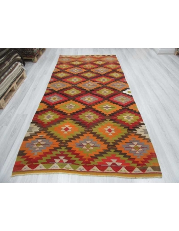 Handwoven vintage colourful Turkish kilim area rug