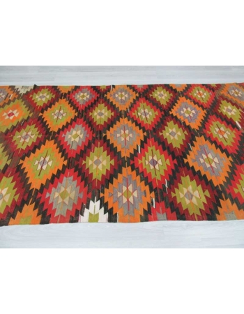 Handwoven vintage colourful Turkish kilim area rug