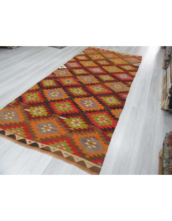 Handwoven vintage colourful Turkish kilim area rug