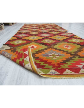 Handwoven vintage colourful Turkish kilim area rug