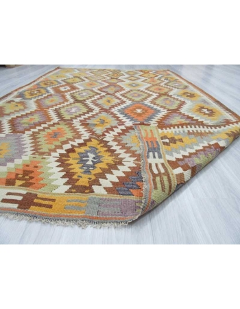 Handwoven vintage decorative colourful Turkish kilim rug