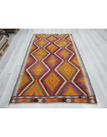 Handwoven vintage colourful Turkish kilim rug