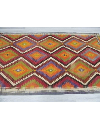 Handwoven vintage colourful Turkish kilim rug