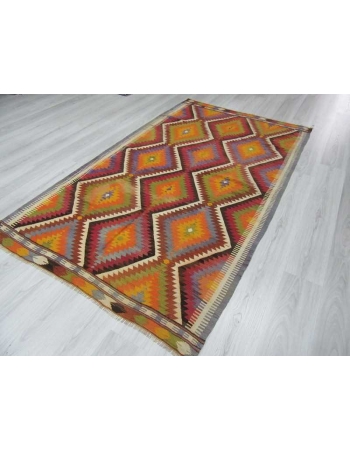 Handwoven vintage colourful Turkish kilim rug