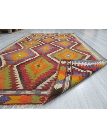 Handwoven vintage colourful Turkish kilim rug