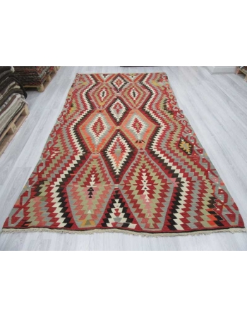 Handwoven vintage colourful Turkish kilim rug