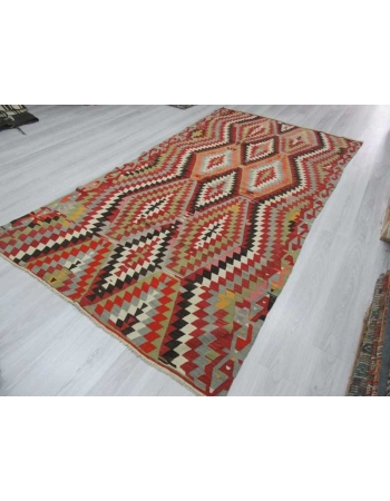 Handwoven vintage colourful Turkish kilim rug