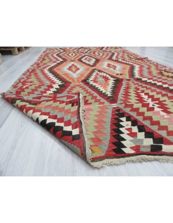 Handwoven vintage colourful Turkish kilim rug