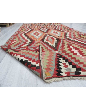 Handwoven vintage colourful Turkish kilim rug