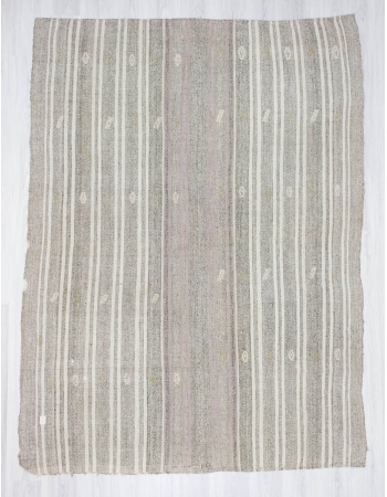 Handwoven vintage modern white striped Turkish kilim rug