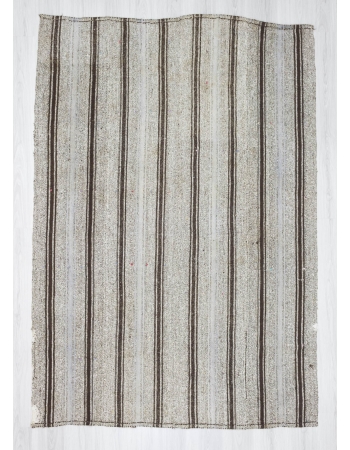 Handwoven vintage modern striped Turkish kilim area rug