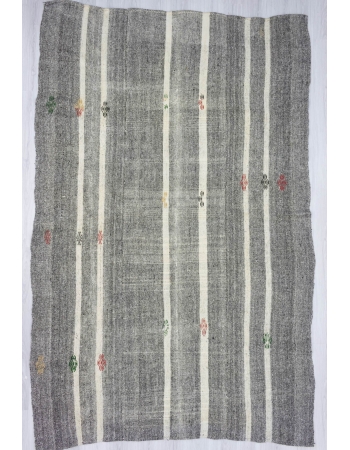 Handwoven vintage modern striped Turkish kilim rug